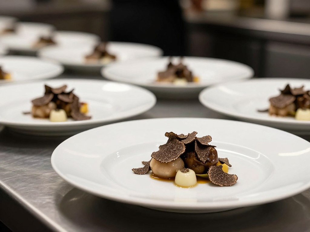 truffle-enhanced dishes plated elegantly in fine dining style