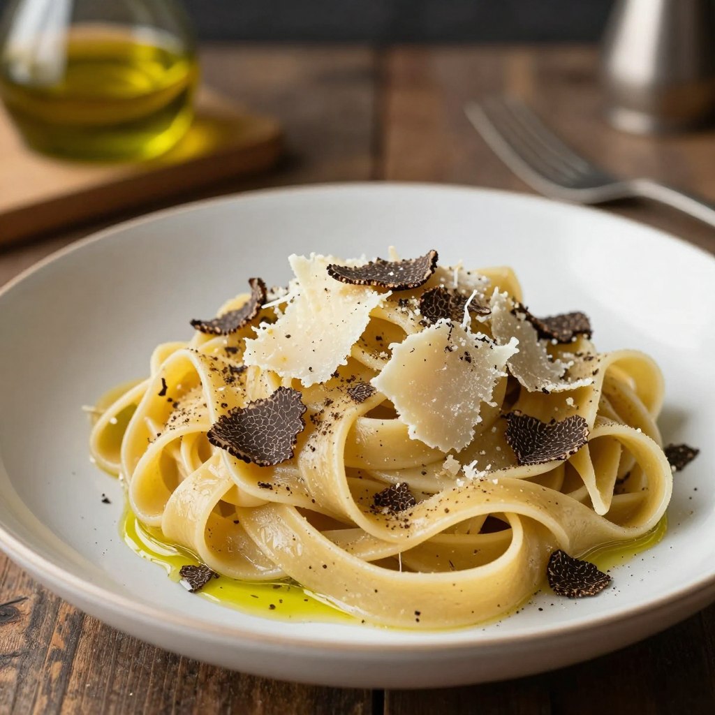 Fresh pasta with truffle powder and parmesan cheese