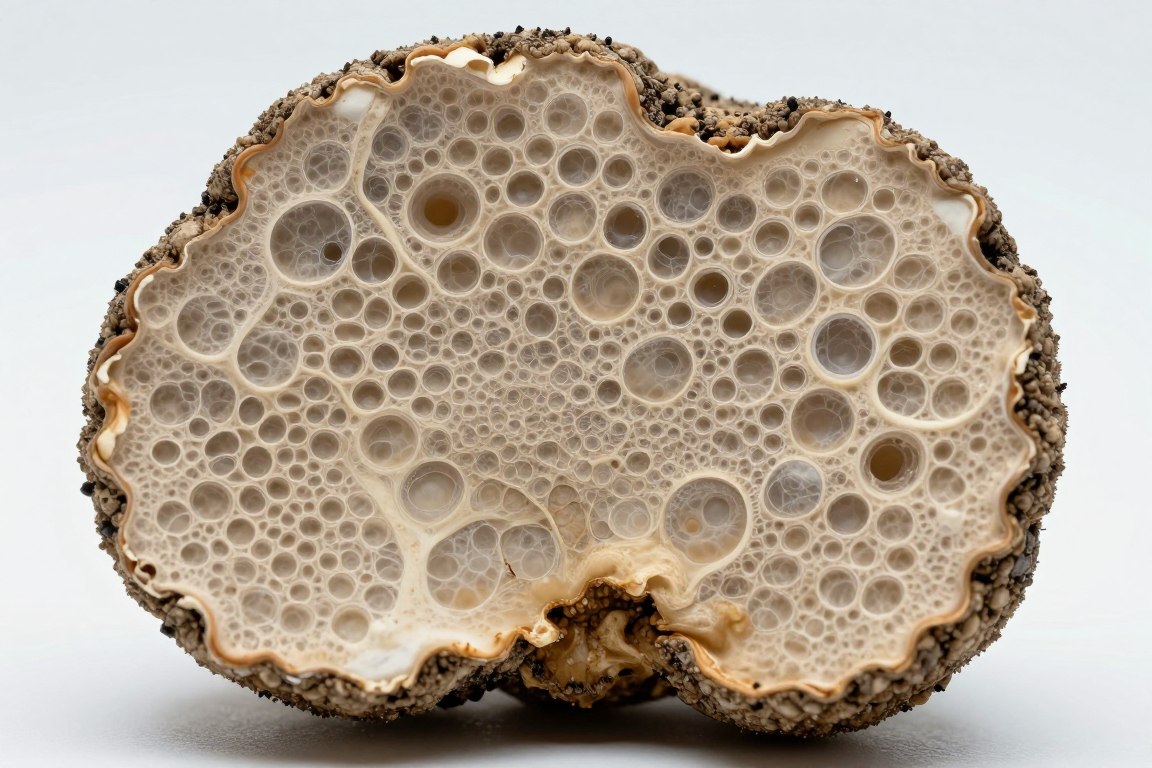Detailed microscopic view of truffle cellular structure and tissue