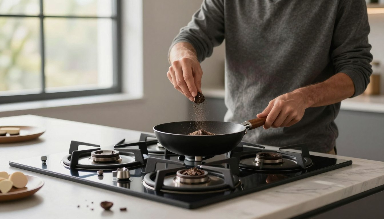 elegant home kitchen showing truffle powder being used in everyday gourmet cooking