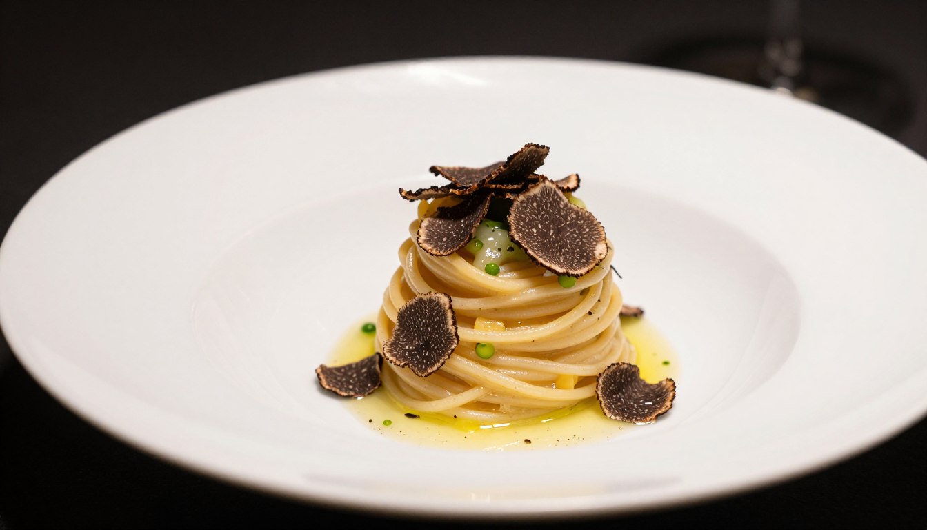 Elegant plated dish finished with truffle garnish