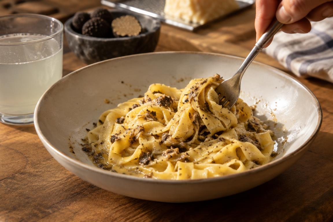 truffle sauce stirred through pasta