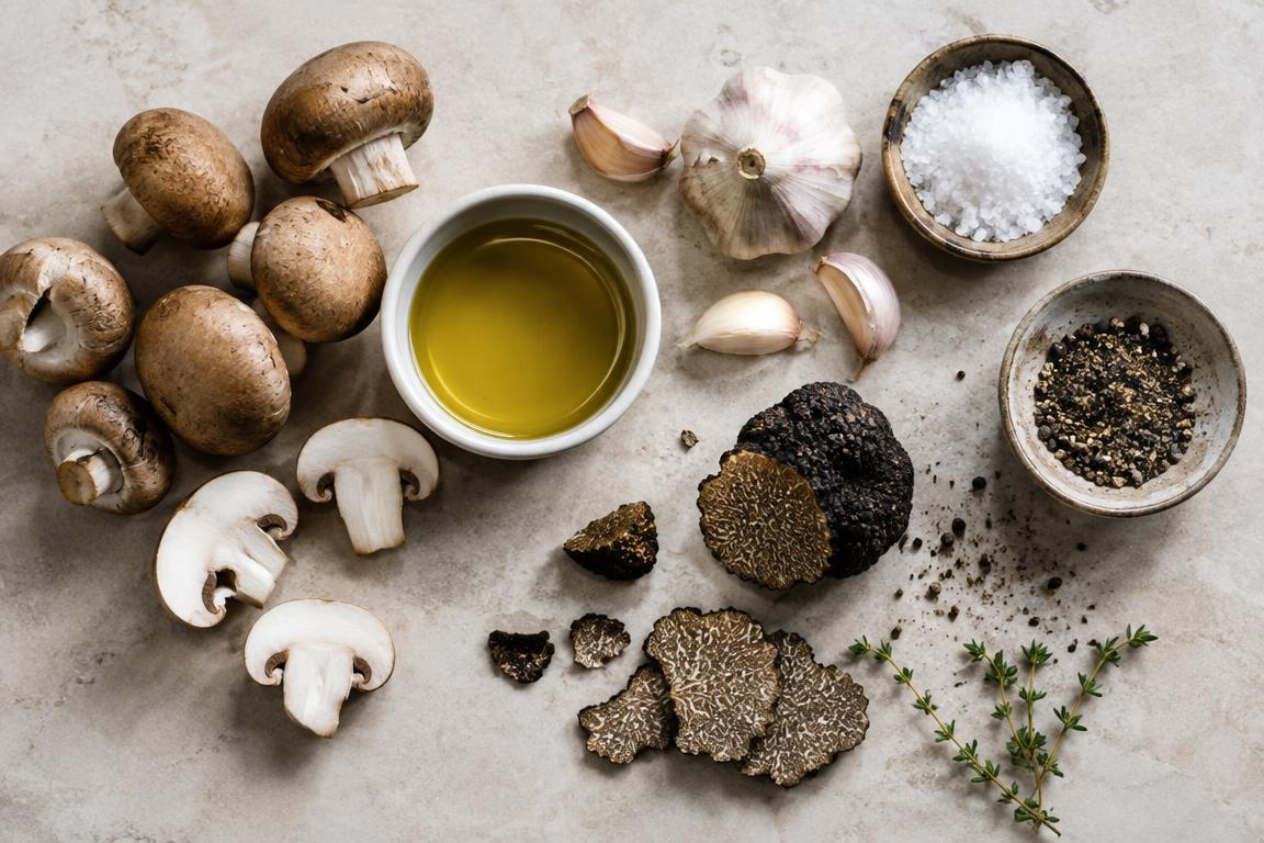 truffle sauce ingredients with olive oil garlic mushrooms and salt