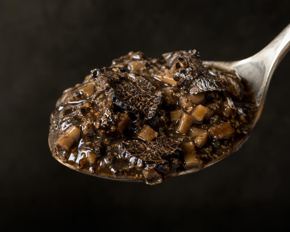 black truffle sauce texture with visible truffle pieces